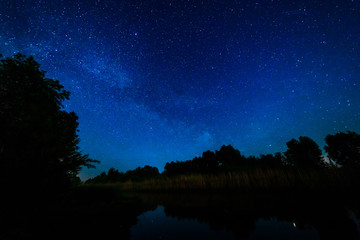 Milky way and starry sky over the lake.