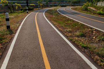 Bicycle lane signage on asphalt road.