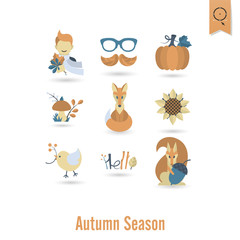 Fototapeta premium Set of Flat Autumn Icons