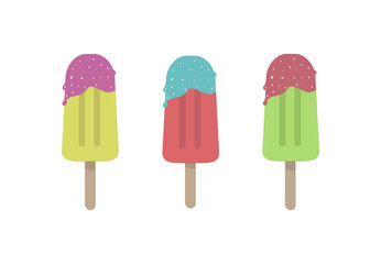 Ice Cream Collection Isolated on White Background. Popsicle Colorful Set Vector Illustration. Summer Design.
