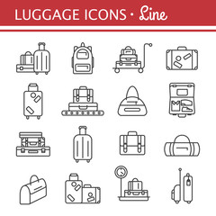 Bags line icon set. luggage images.