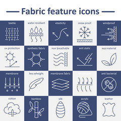 Fabric feature line icons. Pictograms with editable stroke