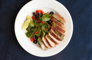Jamaican Jerk-Spiced Pork with Kale Blueberry Salad