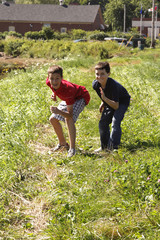 Boys get ready to run and race