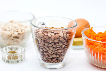 Lentil Burger Preparation : Ingredients to prepare lentils burger