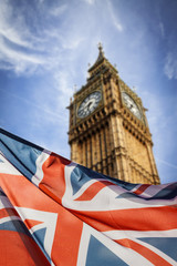 Obraz na płótnie Canvas union jack flag and big ben in the background, London, UK - general elections, London, UK