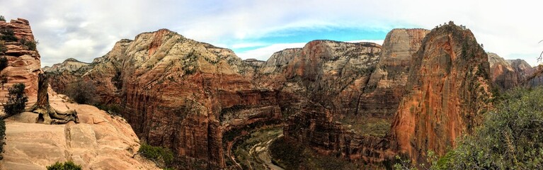 Panoramic Scenic views on Zion National Park from Angels Landing hiking trail site, Utah, USA