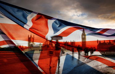 union jack flag and big ben in the background, London, UK - general elections, London, UK
