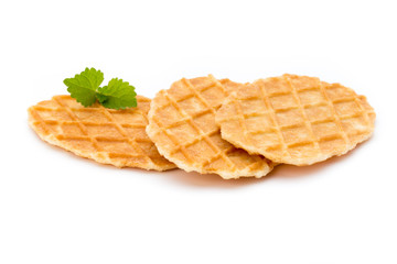 Sweet waffle on the white background.