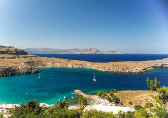 Sunny view on sea, Rhodes, Greece