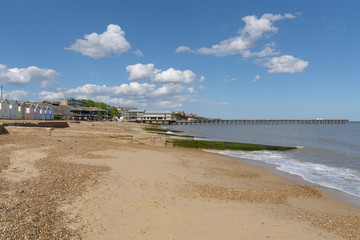 Felixstowe beach and pier buildling during construction on 14th May 2017