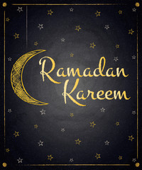 Fototapeta na wymiar Ramadan Kareem background with moon and stars on blackboard