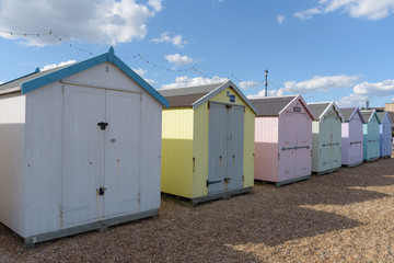Fototapeta na wymiar Beach huts on Felixstowe beach