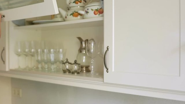 Footage of cupboards and built in modules in kitchen,Interior shot