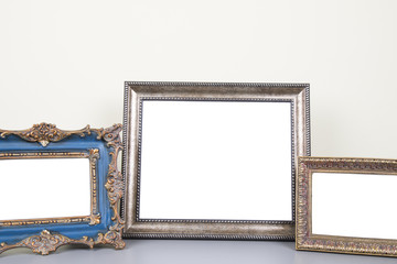 Blank picture frames at the desk with clipping path