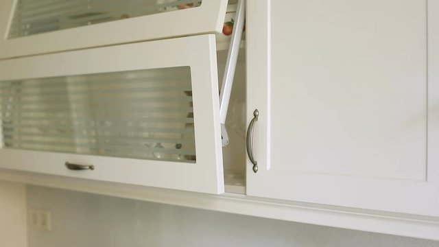 Footage of cupboards and built in modules in kitchen,Interior shot