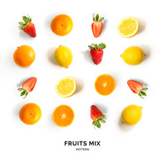 Seamless pattern with fruits. Tropical abstract background. Fruits on white background.