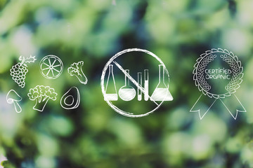 organic chemical free fruit and veggies with badge