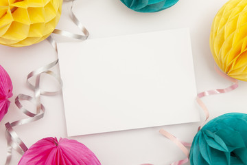 Bright party honeycomb pom pom decorations with blank poster
