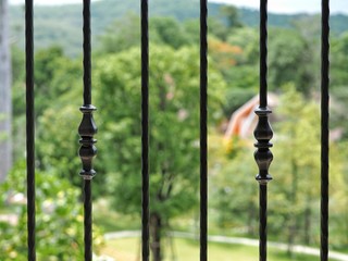 Metal vintage fence, close up. Concept of Interior design in retro style.