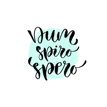 Latin vector phrase - dum spiro spero. Modern calligraphic print. Handwritten quote for cards, poster or t-shirt.