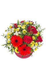 Isolated bouquet of bright flowers on a white background.
