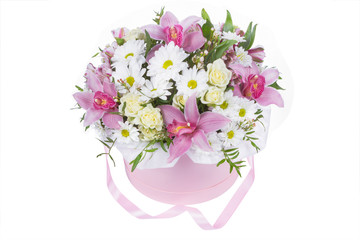 Isolated bouquet of bright flowers on a white background.