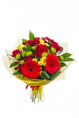 Naklejka premium Isolated bouquet of bright flowers on a white background.