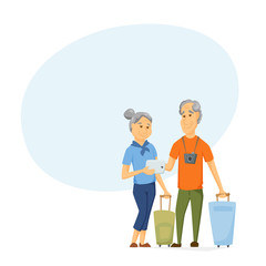 Seniors travel with suitcase