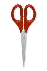 Realistic scissors with red handles