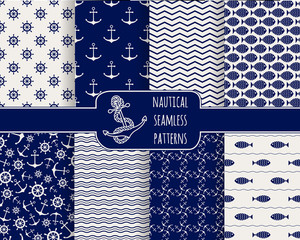 Seamless nautical patterns set