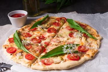 vegetarian wild garlic pizza