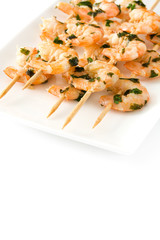 Shrimp skewers isolated on white background
