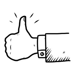 thumb up / cartoon vector and illustration, black and white, hand drawn, sketch style, isolated on white background.
