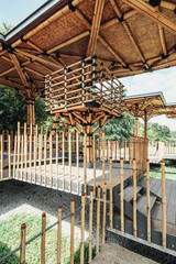 Bamboo playhouse built on a lake island in Kuala Lumpur's botanical gardens, Malaysia.