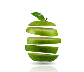 sliced green apple on white background