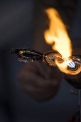 close up of glass blowing 
