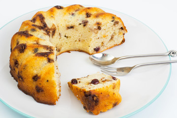Homemade cake with chocolate and dried berries