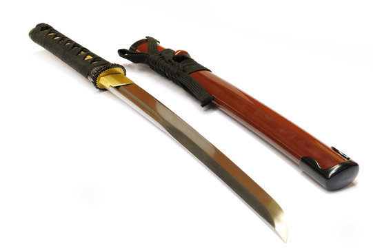 Japanese sword katana on white background