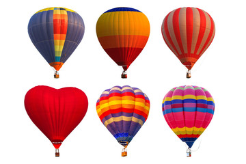 Group hot air balloons isolated on white background