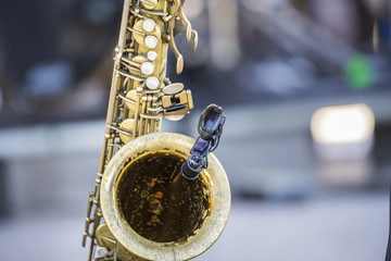 saxophone on a stage at a concert  