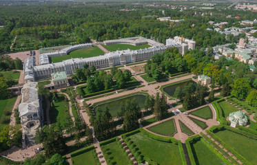 Fototapeta na wymiar Aerial view of Catherine palace and Catherine park in Pushkin, Russia
