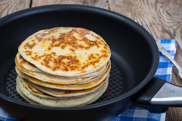 American pancakes in frying pan