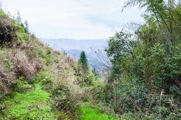 view of mountains in Dazhai country in spring