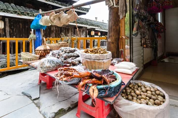 Foto auf Acrylglas stall with local products on market in Chengyang © vvoe