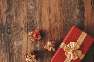 Gift box on wooden texture,copy space 