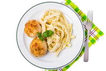 Pasta with cutlets for lunch