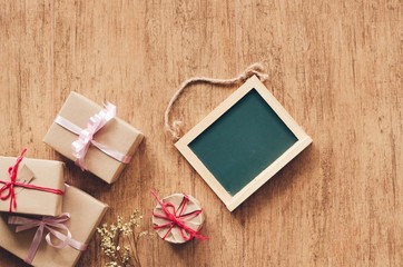 Gift box on wooden texture,copy space 