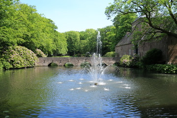 Scenic lake at Arcen Castle in The Netherlands
