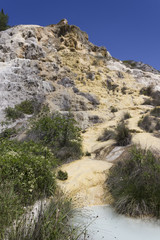 The scenic hot spring pool of Bagno Vignone in Tuscany, free accesible area through the nature